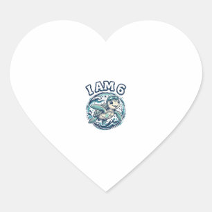 Schattige zeeschildpad Ik ben 6 verjaardag vintage Hart Sticker