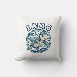 Schattige zeeschildpad Ik ben 6 verjaardag vintage Kussen