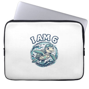 Schattige zeeschildpad Ik ben 6 verjaardag vintage Laptop Sleeve