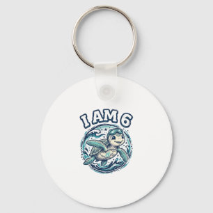 Schattige zeeschildpad ik ben 6 verjaardag vintage sleutelhanger