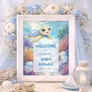 Schattige Zeeschildpad Jongen Baby Shower Welkom Poster