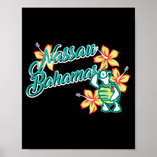 Schattige zeeschildpad met bloem Nassau Bahama's z Poster