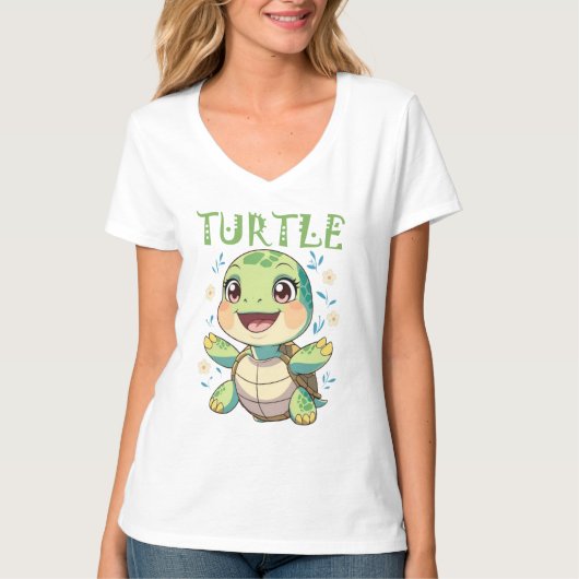 Schattige zeeschildpad met bloemen t-shirt (Voorkant)