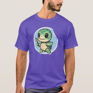 Schattige Zeeschildpad Met Verfkwast Kawaii Kunste T-shirt