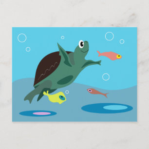 Schattige zeeschildpad onder zee kunst briefkaart