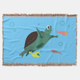 Schattige zeeschildpad onder zee kunst deken