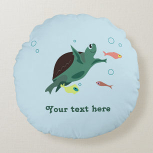 Schattige zeeschildpad onder zee kunst rond kussen