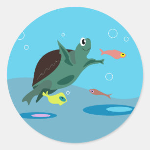 Schattige zeeschildpad onder zee kunst ronde sticker