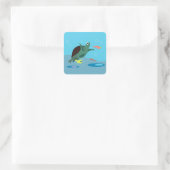 Schattige zeeschildpad onder zee kunst vierkante sticker (Tas)