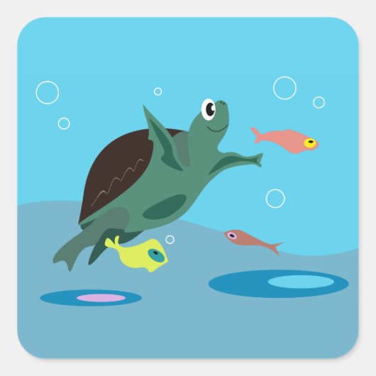 Schattige zeeschildpad onder zee kunst vierkante sticker (Voorkant)