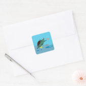 Schattige zeeschildpad onder zee kunst vierkante sticker (Envelop)