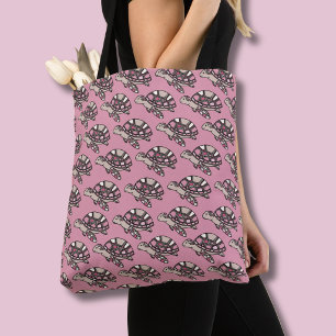 Schattige zeeschildpad roze tote bag