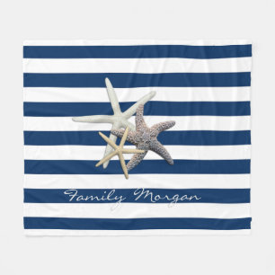 Schattige Zeester ,Marineblauwe Strepen-Personalis Fleece Deken