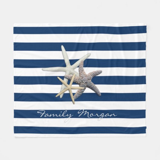 Schattige Zeester ,Marineblauwe Strepen-Personalis Fleece Deken (Voorkant (Horizontaal))