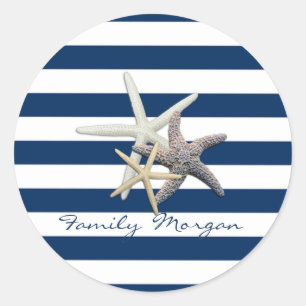 Schattige Zeester ,Marineblauwe Strepen-Personalis Ronde Sticker