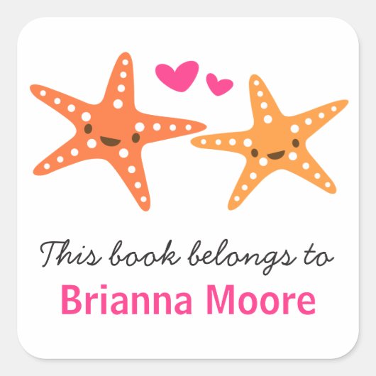 Schattige zeesterren dier cartoon boekenplaat boek vierkante sticker (Voorkant)