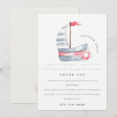 Schattige Zeevaart Zachte Rode Blauwe Zeilboot Kin Bedankkaart (Voorkant / Achterkant)
