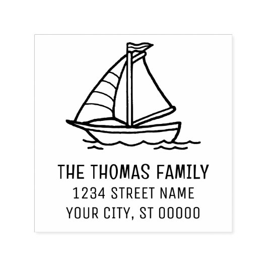 Schattige Zeilboot Naam Terug Adres Zelfinktende Stempel (Design)