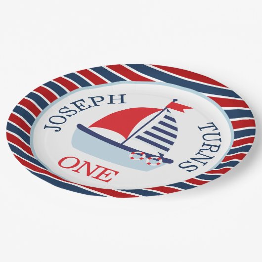 Schattige zeilboot thema papieren bordje (Gekanteld)