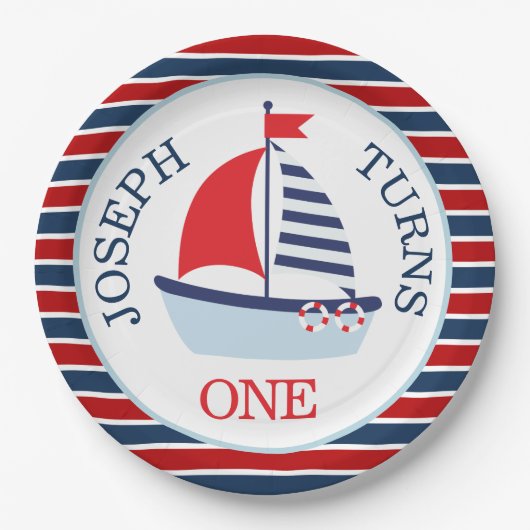 Schattige zeilboot thema papieren bordje (Voorkant)