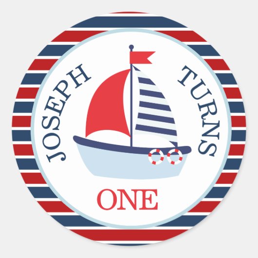 Schattige zeilboot thema ronde sticker (Voorkant)