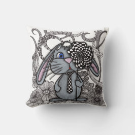 Schattige Zentangle Konijn met Schakenbord Bloem D Kussen