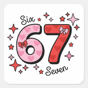Schattige Zes Zeven Meme – Roze & Rode 6 7 met Har Vierkante Sticker