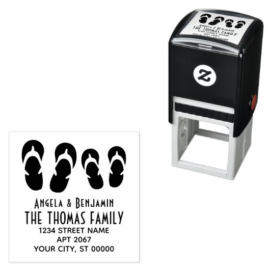 Schattige Zijn & Haar Teenslippers Paar Naam Adres Zelfinktende Stempel (In situ)