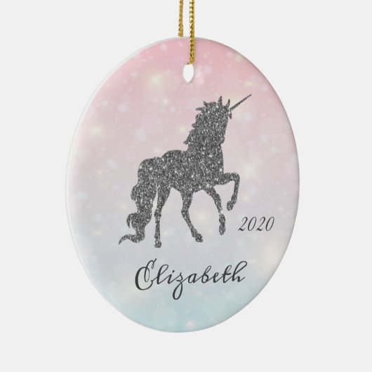 Schattige zilver Glitter Unicorn Bokeh Keramisch Ornament (Rechts)
