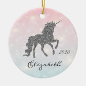 Schattige zilver Glitter Unicorn Bokeh Keramisch Ornament (Voorkant)