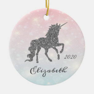 Schattige zilver Glitter Unicorn Bokeh Keramisch Ornament