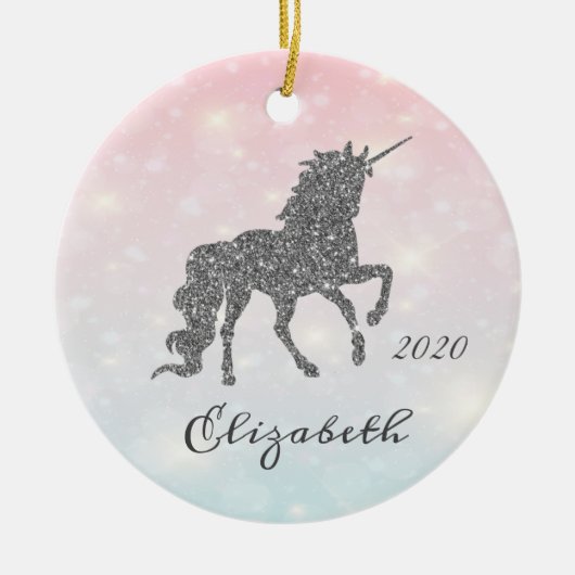 Schattige zilver Glitter Unicorn Bokeh Keramisch Ornament (Voorkant)