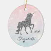 Schattige zilver Glitter Unicorn Bokeh Keramisch Ornament (Links)