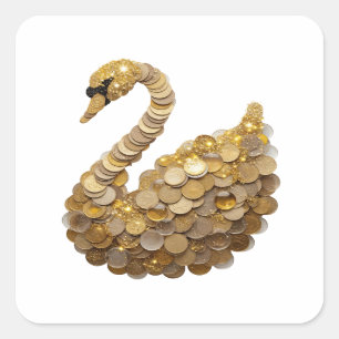 Schattige Zilveren Gouden Zwaan Vierkante Sticker