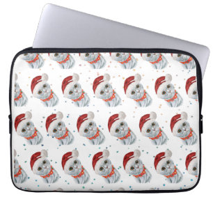 Schattige zilveren grijze kat met kerstkattenhalsb laptop sleeve