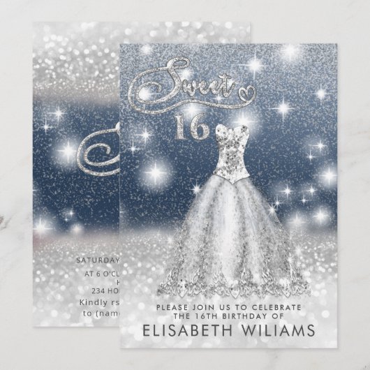 Schattige zilveren jurk met een glittery ombre kaart (Voorkant / Achterkant)