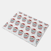 Schattige zilveren kat met kerstmuts Kerstmis Deurmat (Schuin)