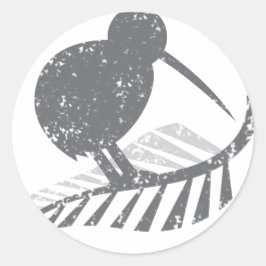schattige zilveren kiwi-vogel en zilverfern in noo ronde sticker