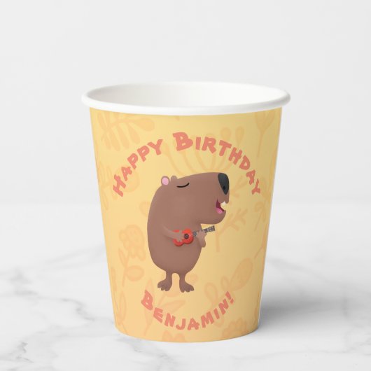 Schattige zingen Capybara gepersonaliseerde verjaa Papieren Bekers (Achterkant)