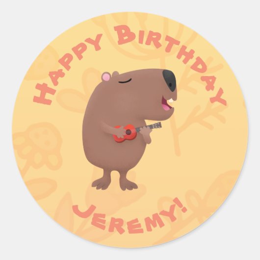 Schattige zingen Capybara gepersonaliseerde verjaa Ronde Sticker (Voorkant)