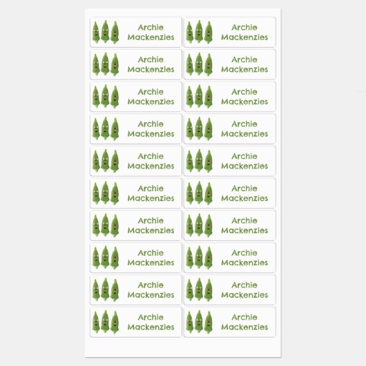 Schattige zingen okra plantaardige cartoon geperso labels (Vel)