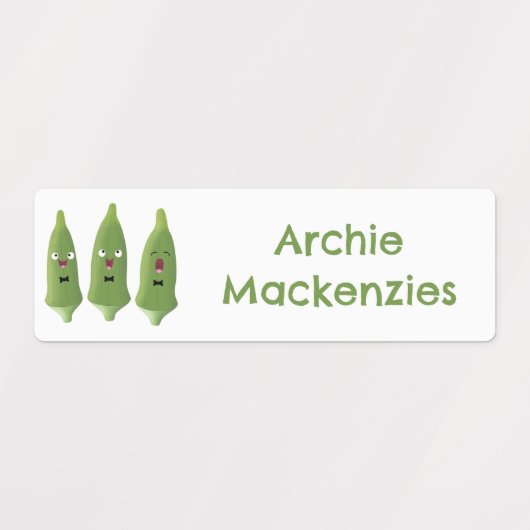 Schattige zingen okra plantaardige cartoon geperso labels (Design 2)