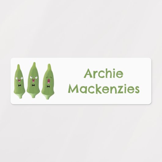 Schattige zingen okra plantaardige cartoon geperso labels (Design 1)