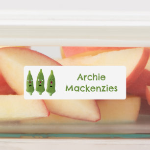 Schattige zingen okra plantaardige cartoon geperso labels