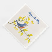 Schattige Zingend Blauw Rood Vogel op Tak Geel Blo Servet (Hoek)