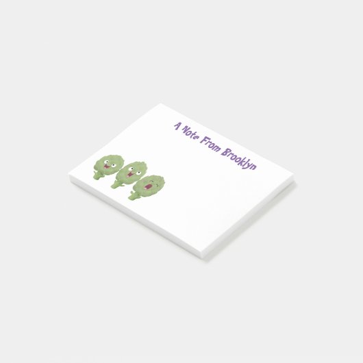 Schattige zingende artisjokken groente cartoon post-it® notes (Schuin)