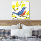 Schattige zingende blauwe vogel boom canvas afdruk (Insitu (Slaapkamer))
