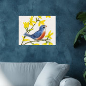 Schattige zingende blauwe vogel boom poster