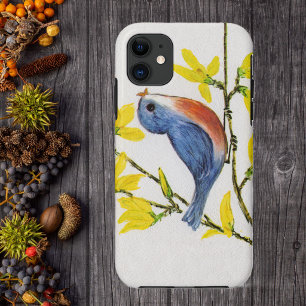 Schattige zingende blauwe vogel boomtak Case-Mate iPhone case