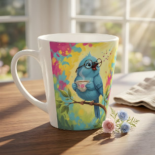 Schattige zingende blauwe vogel Latte mok